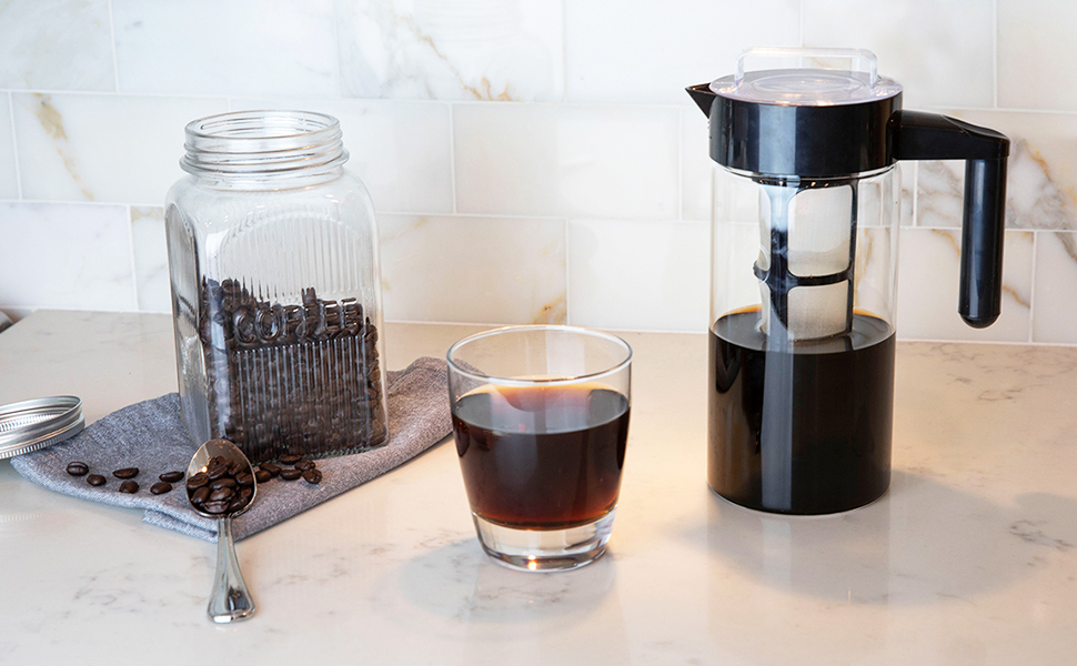 Zell Cold Brew Coffee Maker, 1Quart, 1000ml, Black, Bonus Infusion