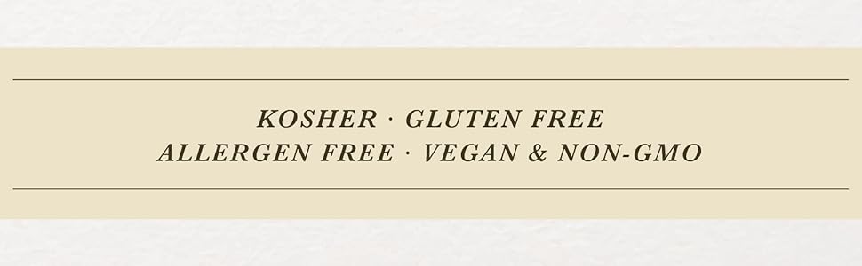 Kosher · Gluten Free · Allergen Free · Vegan & Non-GMO