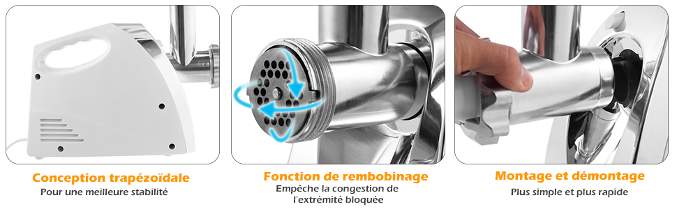 RELAX4LIFE Hachoir à Viandes Électrique 1200W, 3 Grilles, 1 Adaptateurs à Kebbés, 1 Adaptateur à Saucisse 16 1