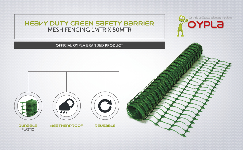 Oypla Heavy Duty Green Safety Barrier Mesh Fencing 1mtr x 50mtr