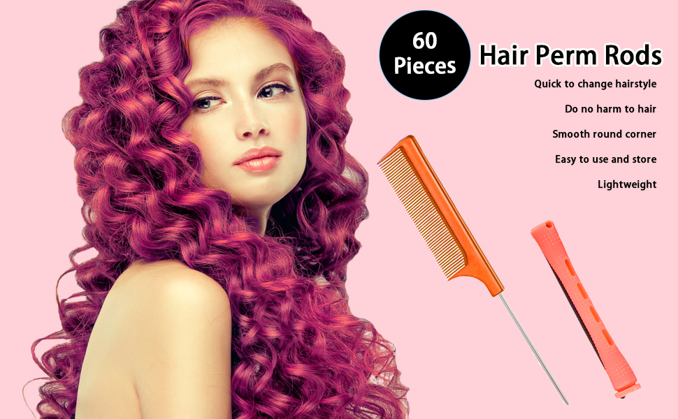 60 Pieces Hair Perm Rods Set, Plastic Perming Rods Cold Wave Rods Hair