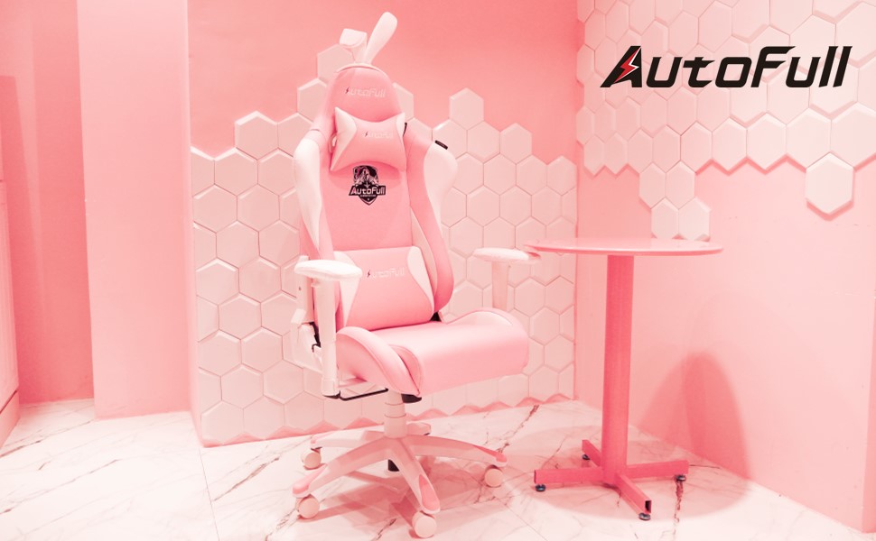 AutoFull Pink Gaming Chair Cuero de PU Respaldo Alto Ergonómico Sillas