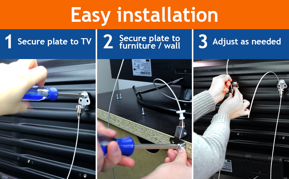 Metal TV Safety Straps (2Pack) Heavy Duty Furniture & TV