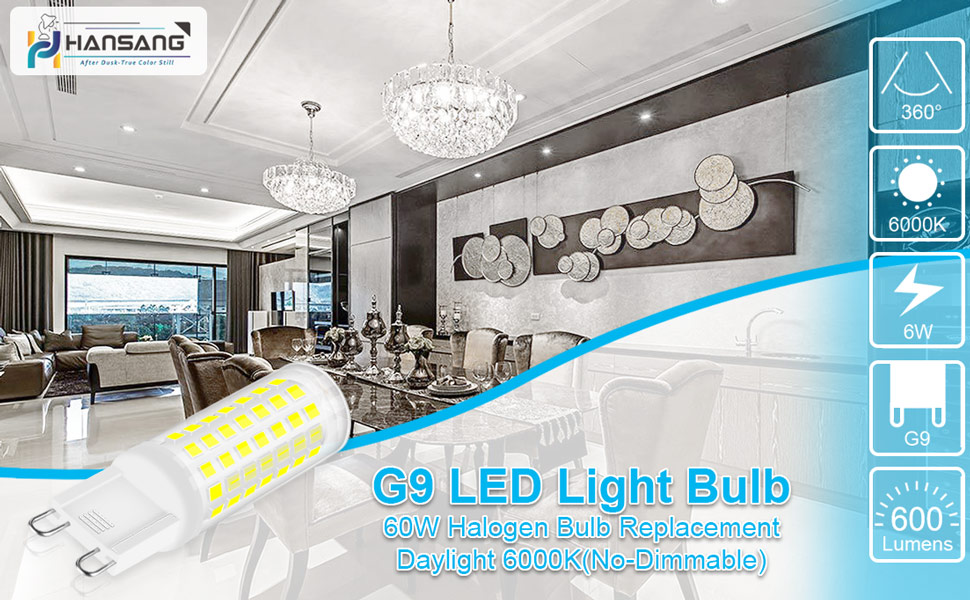 Hansang G9 Led Light Bulb,6W Chandelier Light Bulbs (60W Halogen Equivalent),88PCS LED,6000K