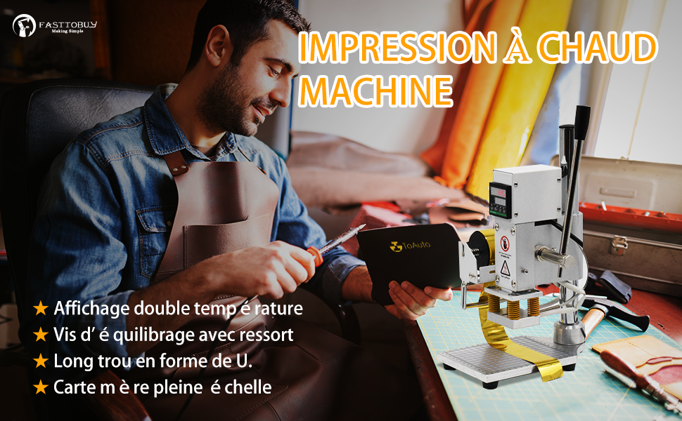 FASTTOBUY Presse à Chaud d'impression 10x13CM Machine à Embosser Cuir