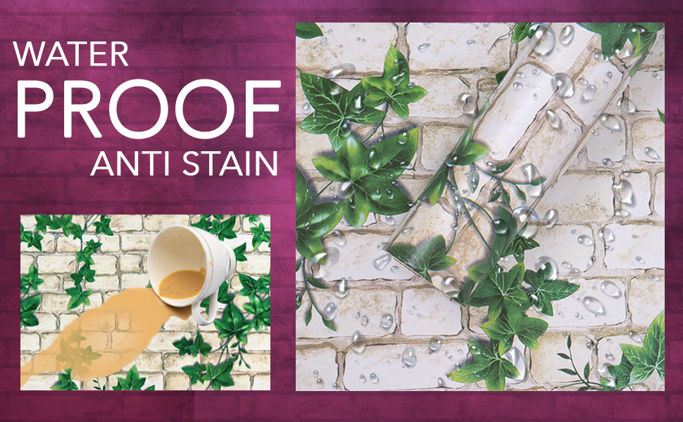 water proof, oil proof, 3D Brick & nature vine, wall stickers wallpaper for wall, self adhesive