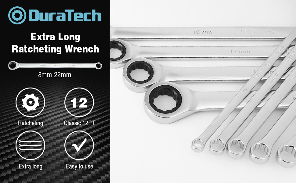 DURATECH Extra Long Ratcheting Wrench Set, Double Box End Wrench Set