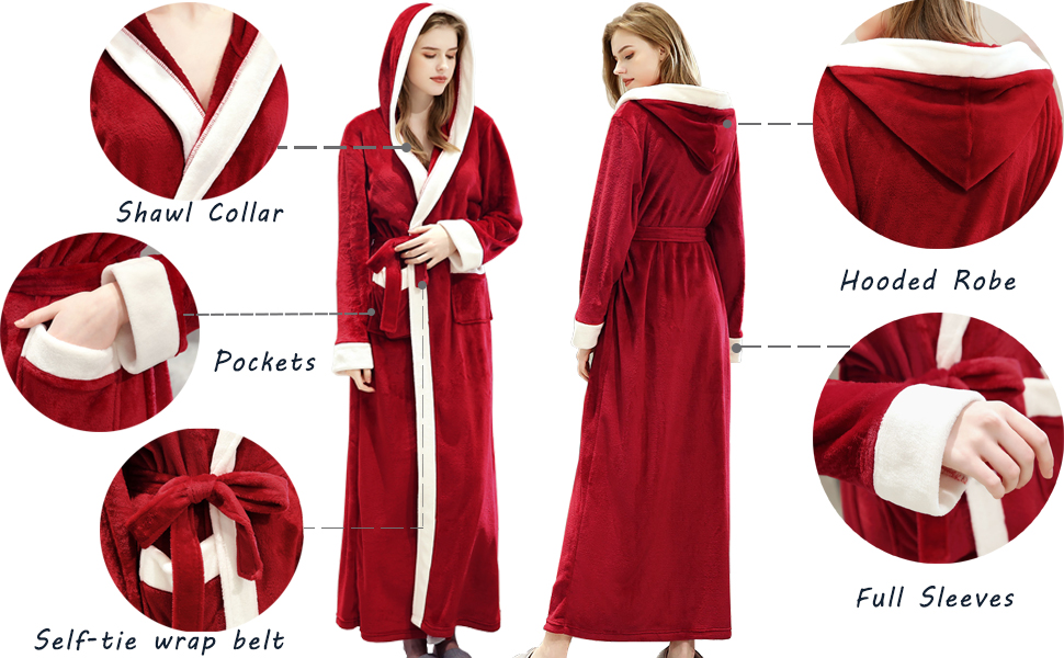 Robes for Women Hooded Long Luxury Bathrobes with Hood Sleepwear Winter