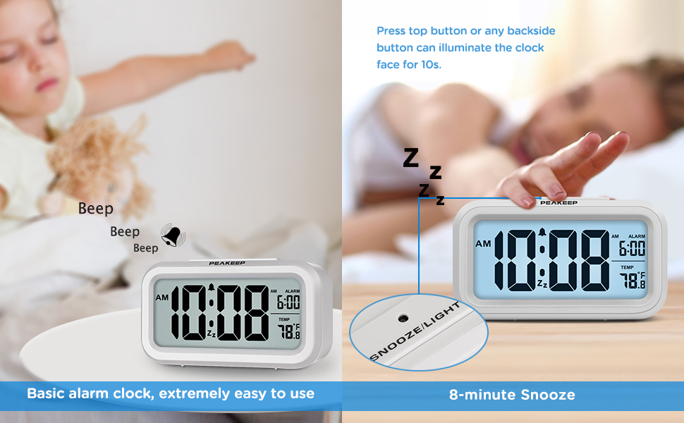 Peakeep Smart Night Light Digital Alarm Clock with Indoor