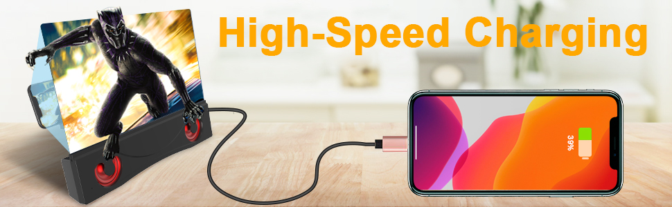 Anti-Blue Light HD 12'' Curved Projector 3D Phone Screen Amplifier with charging