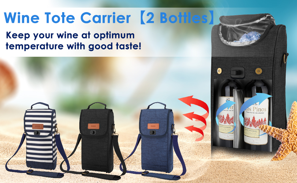 Nuovoware 2 Bottle Insulated Wine Carrier Tote, Portable