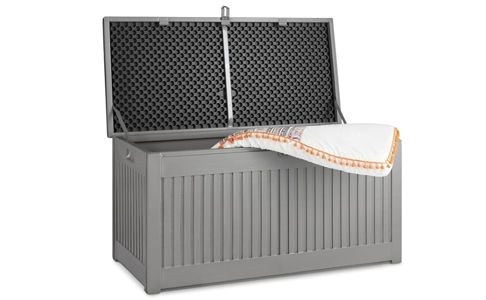 909 Outdoor Garden Storage Box with Lid, 270L Large Cushion Storage Trunk, Deck Box for Indoor