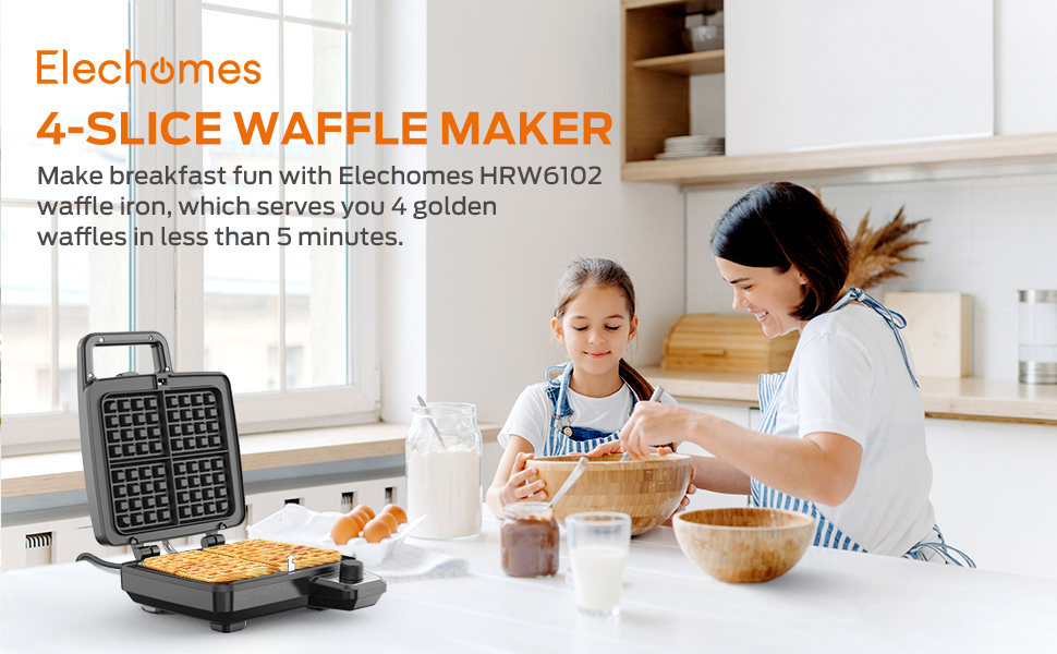 Elechomes Waffle Maker with Removable Plates, 4Slice
