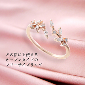 指輪 レディース 人気 チープ フリーサイズ オープン ゴールド シンプル アクセサリー ジュエリー ラインストーン リーフ 大人 目立つ かわいい