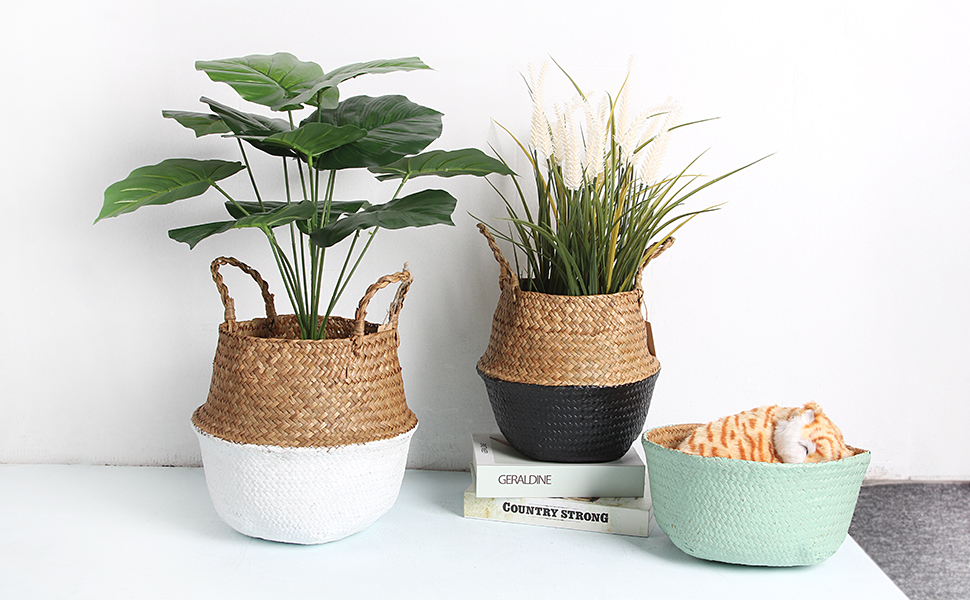 BlueMake Woven Seagrass Belly Basket for Storage, Laundry