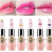 6PCS Transparente Farbänderung Lippenbalsam Feuchtigkeitscreme Rosa Kristallgelee Blumen Make-up