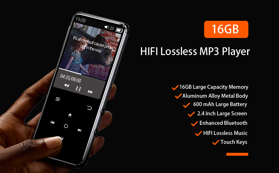 Mibao 16G Large Screen MP3 Players with Bluetooth 4.0 Digital Audio