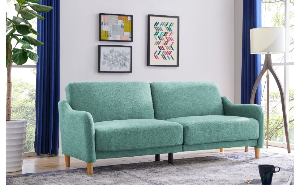 Fabric Three Seater Cushioned Sofa Bed with Armrests in Grey or Teal