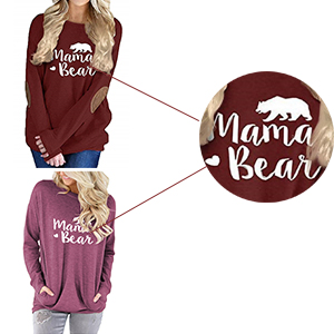 mama bear shirts for women long sleeve casual tunic tops loose fitting round neck solid color blouse