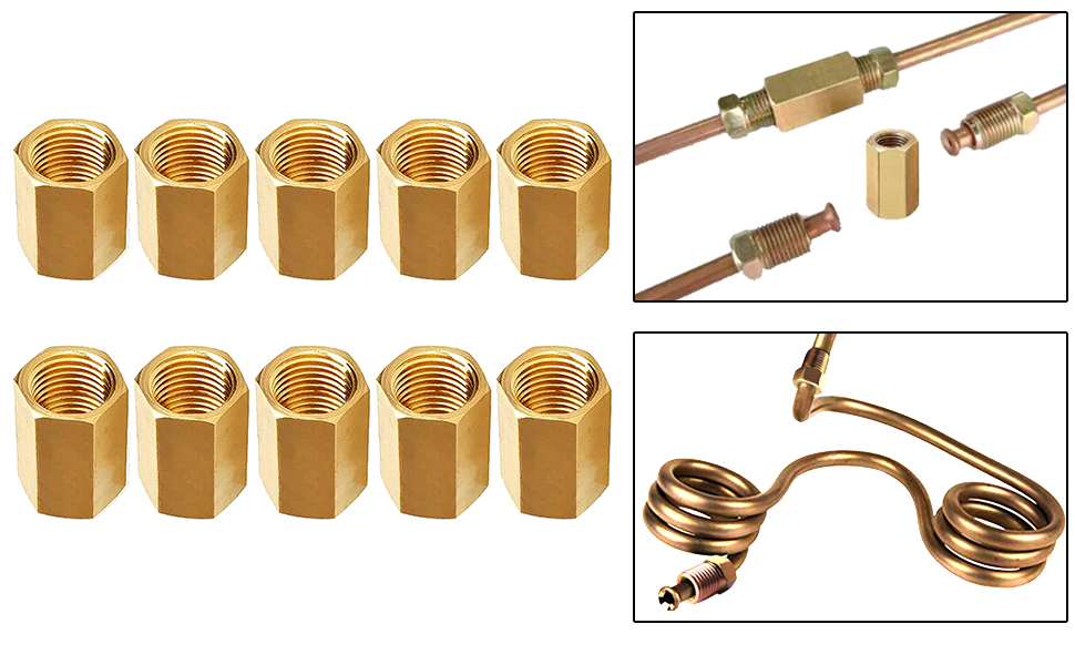 MuHize Brake Line Unions 10 PCS Brass Inverted Flare Brake Line Unions (3/8" 24 Threads