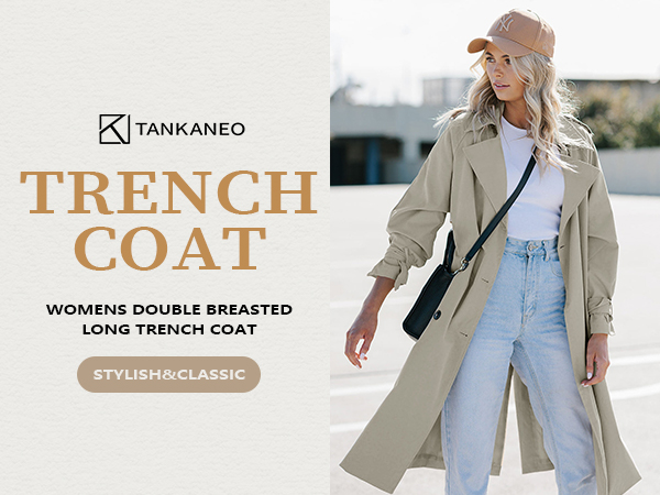 Amazon.com: Tankaneo Womens Long Trench Coat Double Breasted
