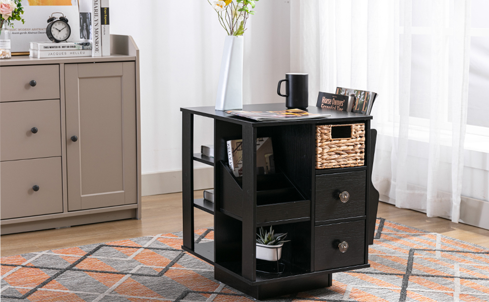 Rotating End Table, Modern Farmhouse End Table with