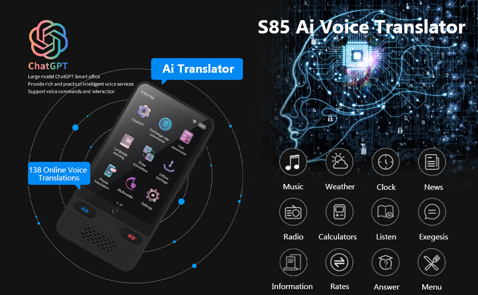 Amazon.com : S85 Ai Language Translator Device, Two Way Real Time Voice ...