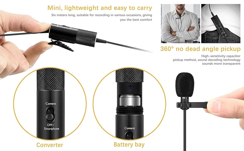IUKUS Lavalier Microphone, Professional Clipon Lapel Mic