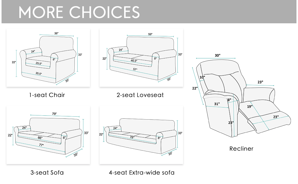 RHF 4 Separate Piece Stretch Recliner Slipcovers, Recliner