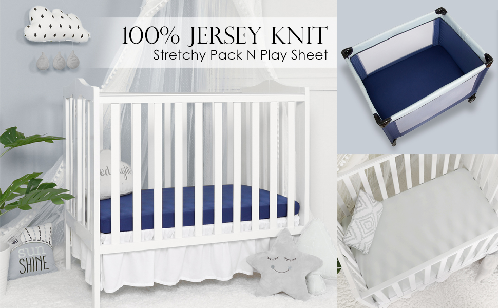 Designthology Stretchy Pack N Play Playard Portable Mini Crib Sheet 2 Pack Jersey