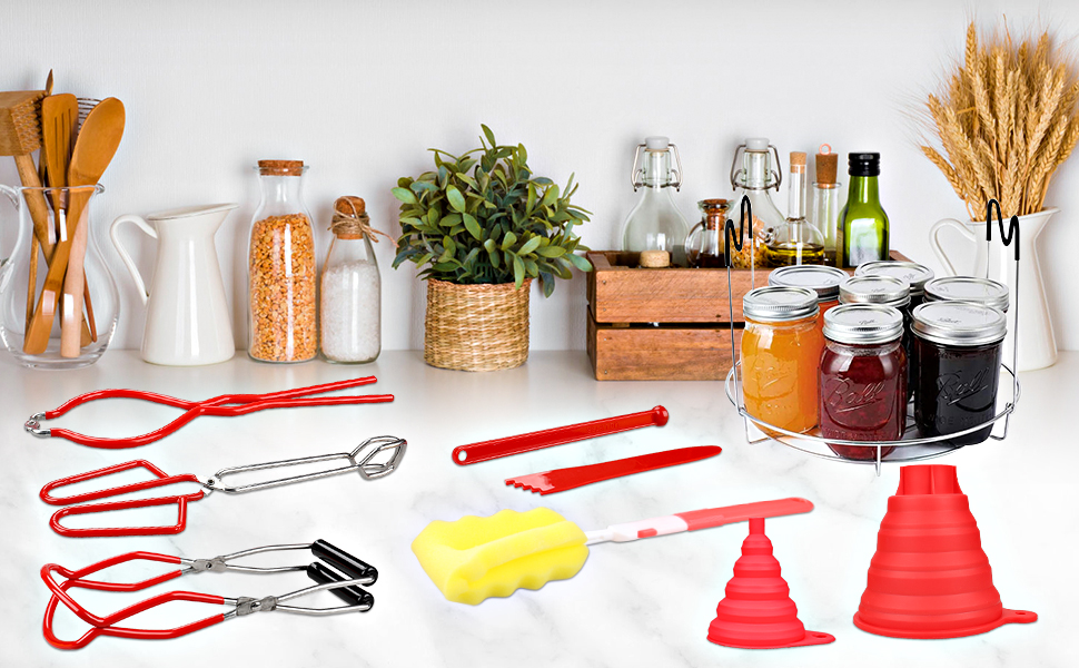 Canning Kit, Canning Supplies 9 Piece Include Canning Rack Jar Lifter Collapsible