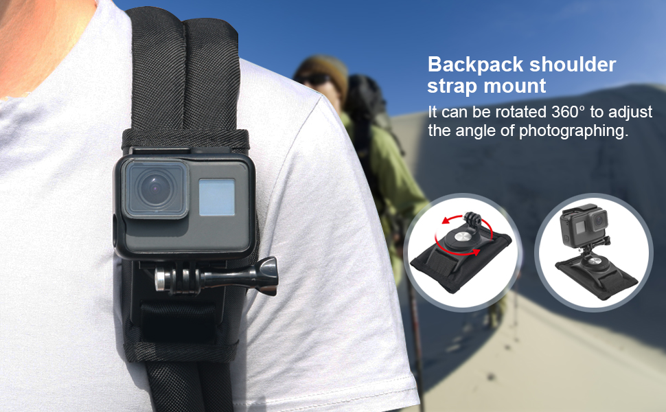 GOHIGH Backpack Shoulder Strap Mount for GoPro Hero 10, 9, 8, 7, 6, 5, 4, 3, AKASO OSMO Insta