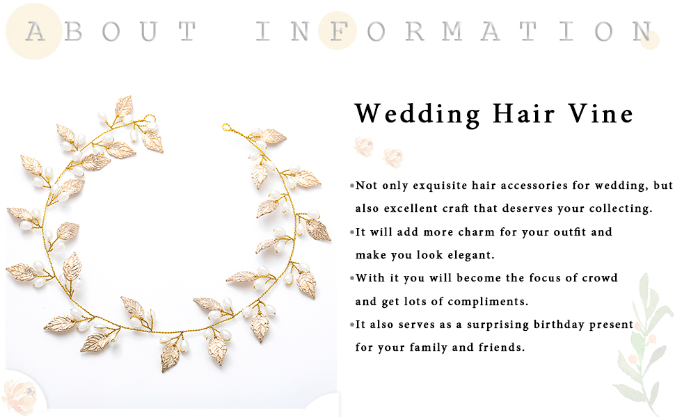 Unicra Wedding Leaf Hair Vine Bridal Pearl Headpiece Headbands Hair Accessories for Brides