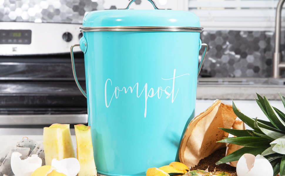 Compost Tumbler, Teal Kitchen Compost Bin Countertop, Indoor Compost