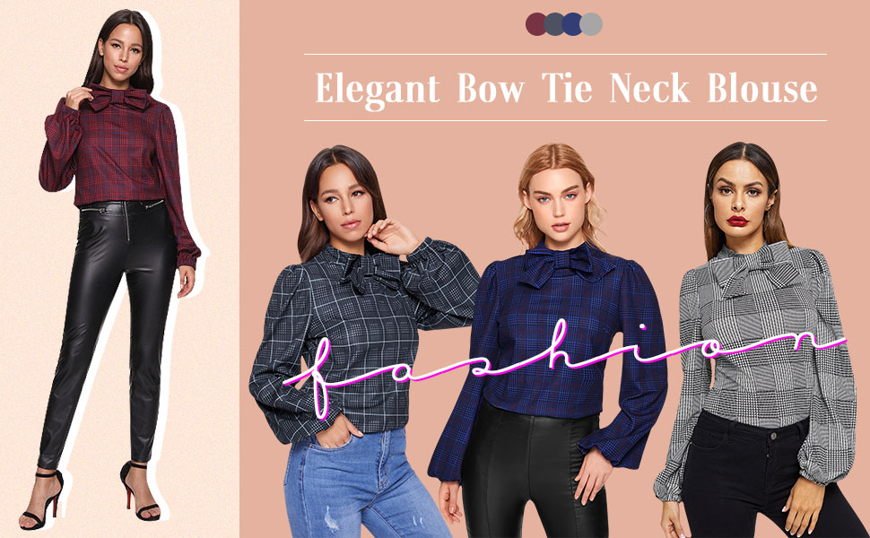 elegant vintage print bow tie neck workwear wear to work business office OL shirts blouse top