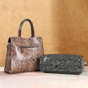レディース　ハンドバッグ　手提げバッグ　トートバッグ　花柄　型押し 自立 型崩れず　レトロ　女性　プレゼント