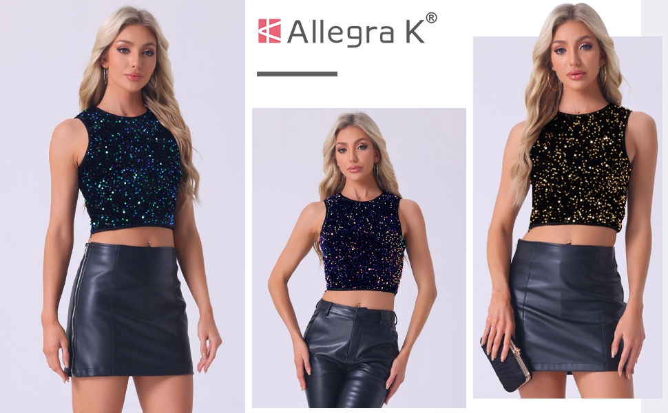 新品タグ付き ESMOK tulle tops INSPIRE CHIC Women's U Neck Sleeveless Party Clubwear Shiny