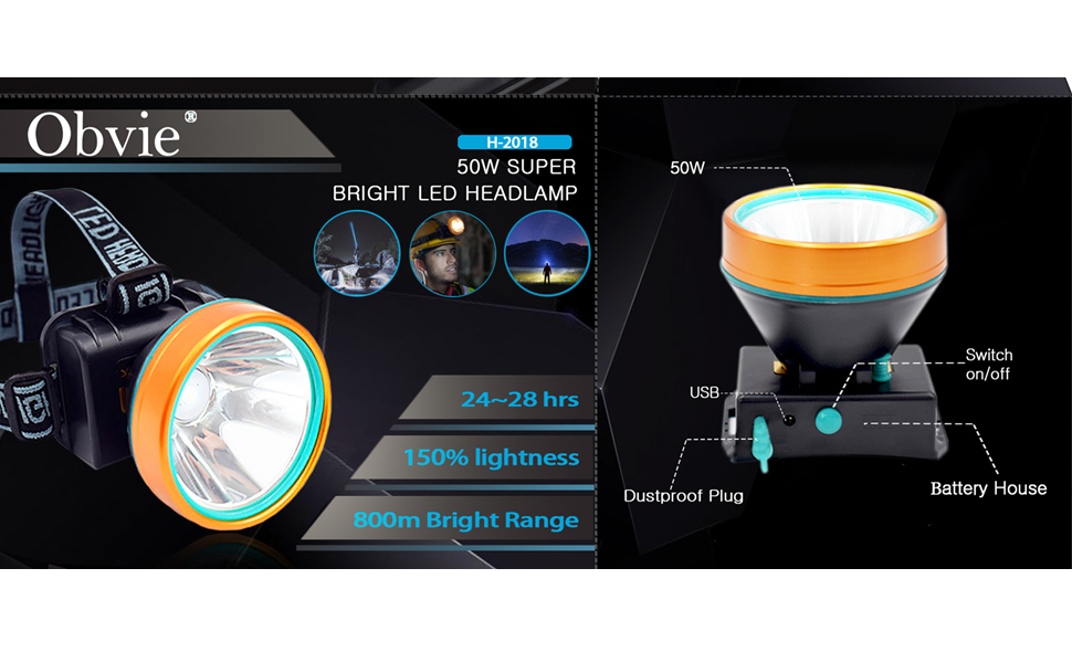Obvie 50W Led Rechargeable Headlamp Waterproof