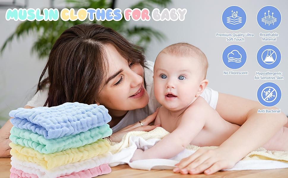 10 Pack Baby Muslin Squares