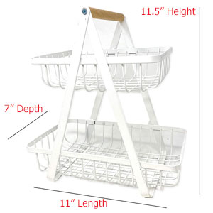 Farmhouse 2-Tier Metal Fruit Storage Basket Organizer Display Stand For Home Decoration (White)