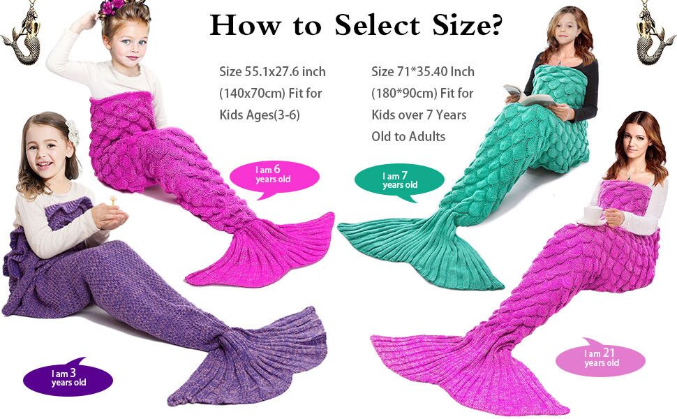 JR.WHITE Mermaid Tail Blanket for Kids and Adults, Hand