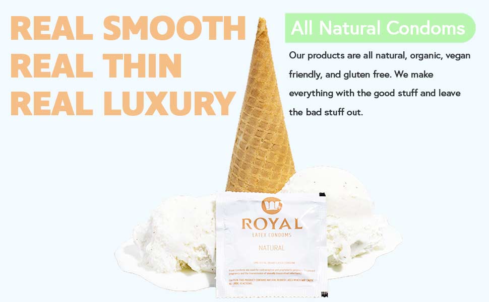 Royal Ultra Thin Condoms Premium Lubricated, All Natural, Organic, Nitrosamine