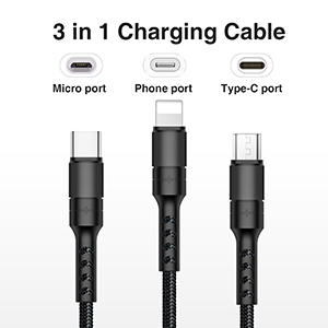 Mobile Phone Charging Cable 3in1 Type-C Micro USB IOS For IPhone Samsung Huawei_voghion.com