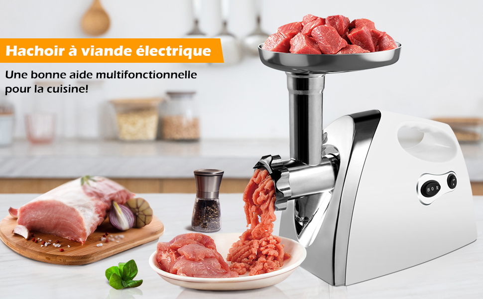RELAX4LIFE Hachoir à Viandes Électrique 1200W, 3 Grilles, 1 Adaptateurs à Kebbés, 1 Adaptateur à Saucisse 13 1