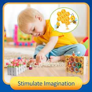 Coogam Toddler Fine Motor Skill Toy, Clamp Bee to Hive Matching Game, Montessori Wooden Color Sorting Puzzle, Early Learning Preschool Educational Gift Toy for 3 4 5 Years Old Kids 15 reward practice combination experience
