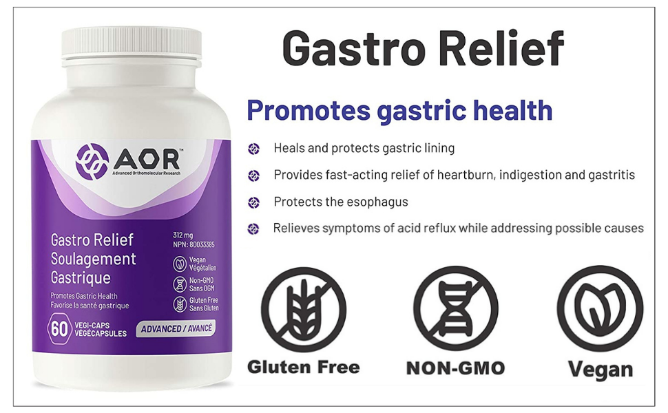 AOR Gastro Relief 312mg, 60 Capsules Gastritis Supplement for