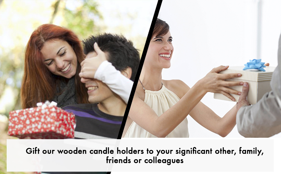 A set of wooden candle holders with a sleek design.