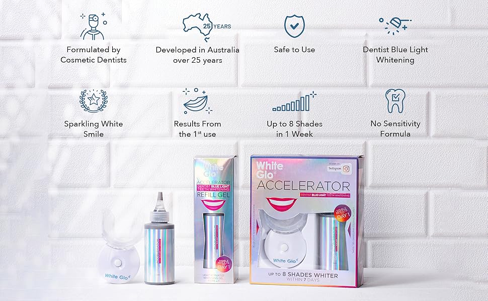 White Glo Accelerator Teeth Whitening Kit with LED Light for Sensitive