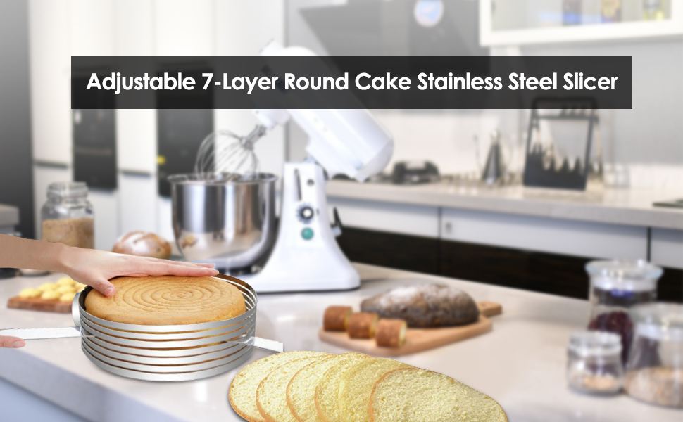 Gutsdoor Cake Leveler Slicer Stainless Steel Adjustable 7 Layer Round