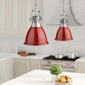 Emliviar Dome Pendant Light 8 inch, Mini Hanging Light Fixture with Metal Shade, Red and Brushed Nickel Finish, 4054M BN/RED